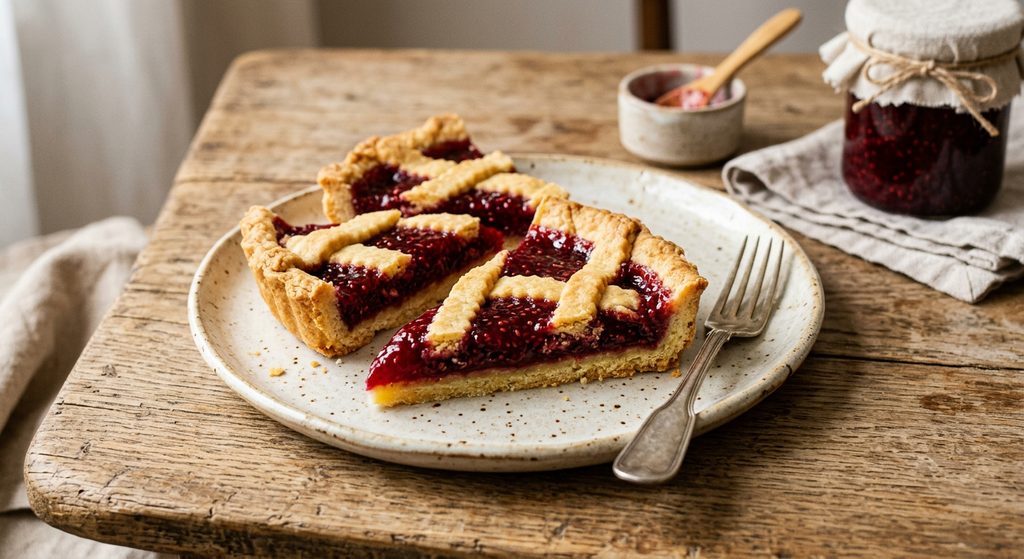 Crostate di marmellata tagliate a fette su un piatto